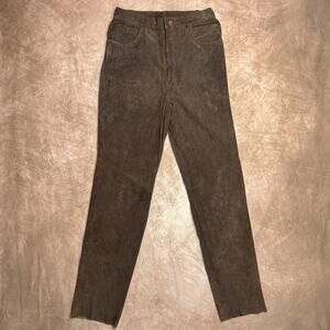 Vintage 90s Danielle Martin High Waisted Straight Leg Brown Leather Suede Pants